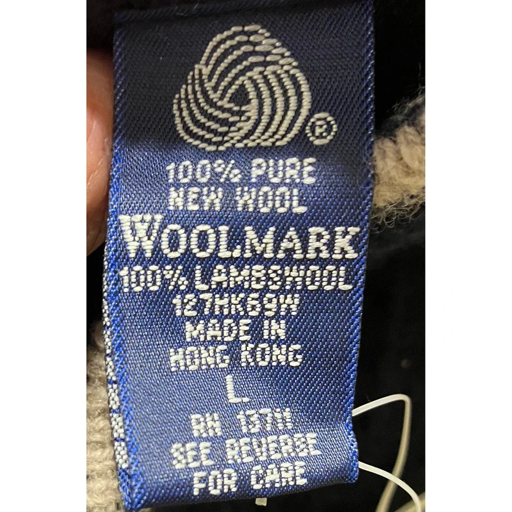 John Ashford Lambswool Sweater L Navy Blue‎ Waffle Knit Crewneck NWT 8730